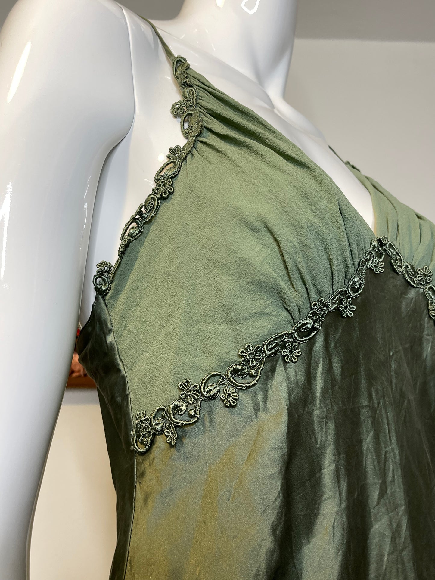 Vintage Victoria Secret 100% Silk Earthy Green Slip Dress Sz M