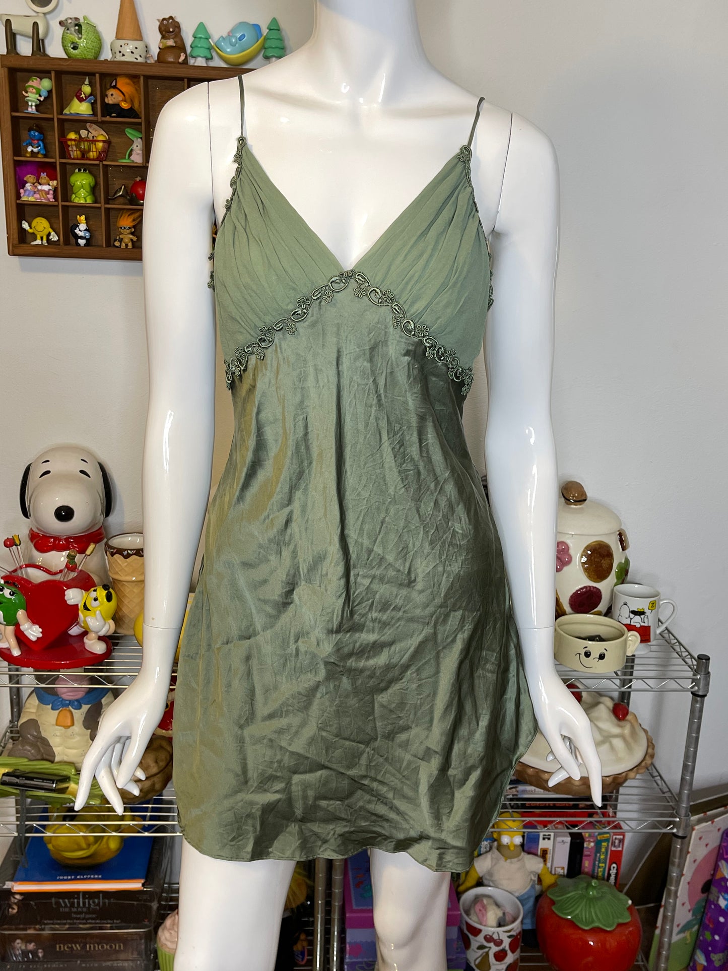 Vintage Victoria Secret 100% Silk Earthy Green Slip Dress Sz M
