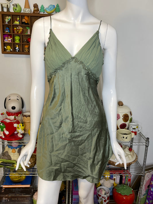 Vintage Victoria Secret 100% Silk Earthy Green Slip Dress Sz M