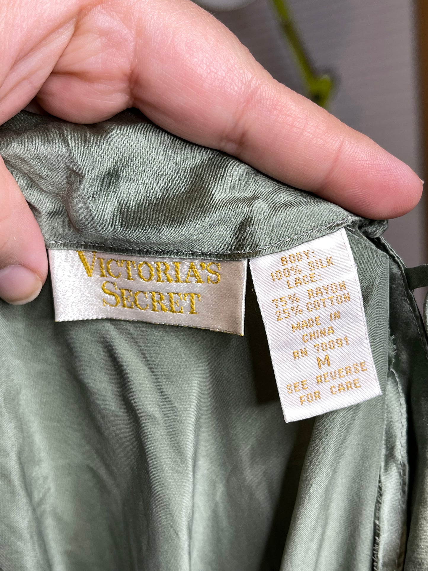 Vintage Victoria Secret 100% Silk Earthy Green Slip Dress Sz M