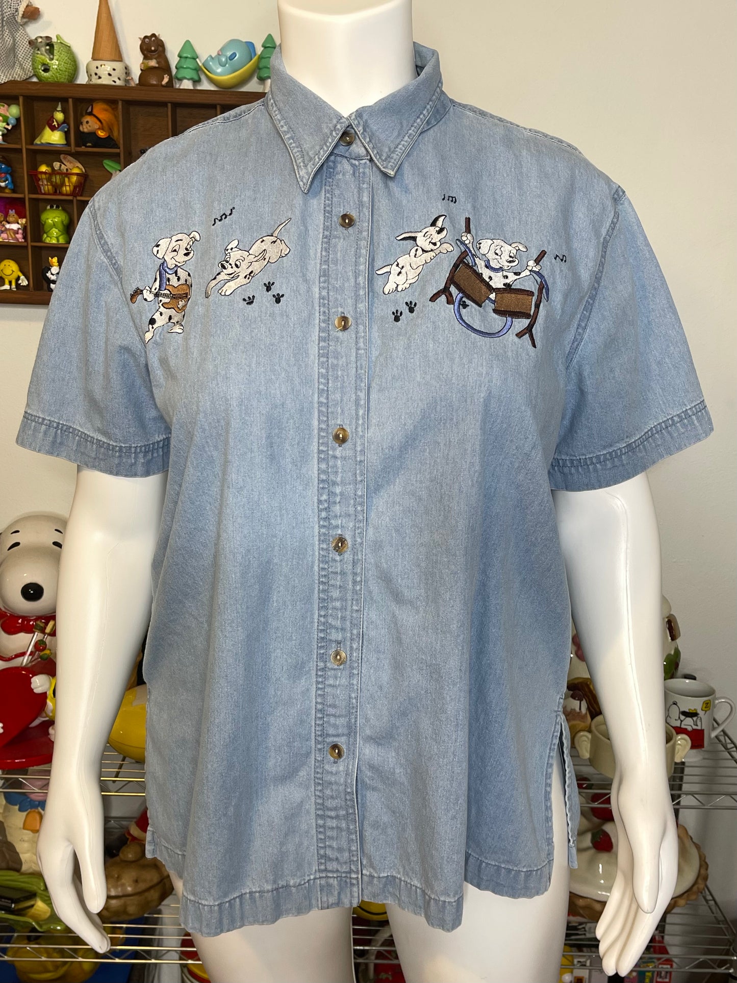 Vintage Musical Dalmatian Denim Button Down Sz XL