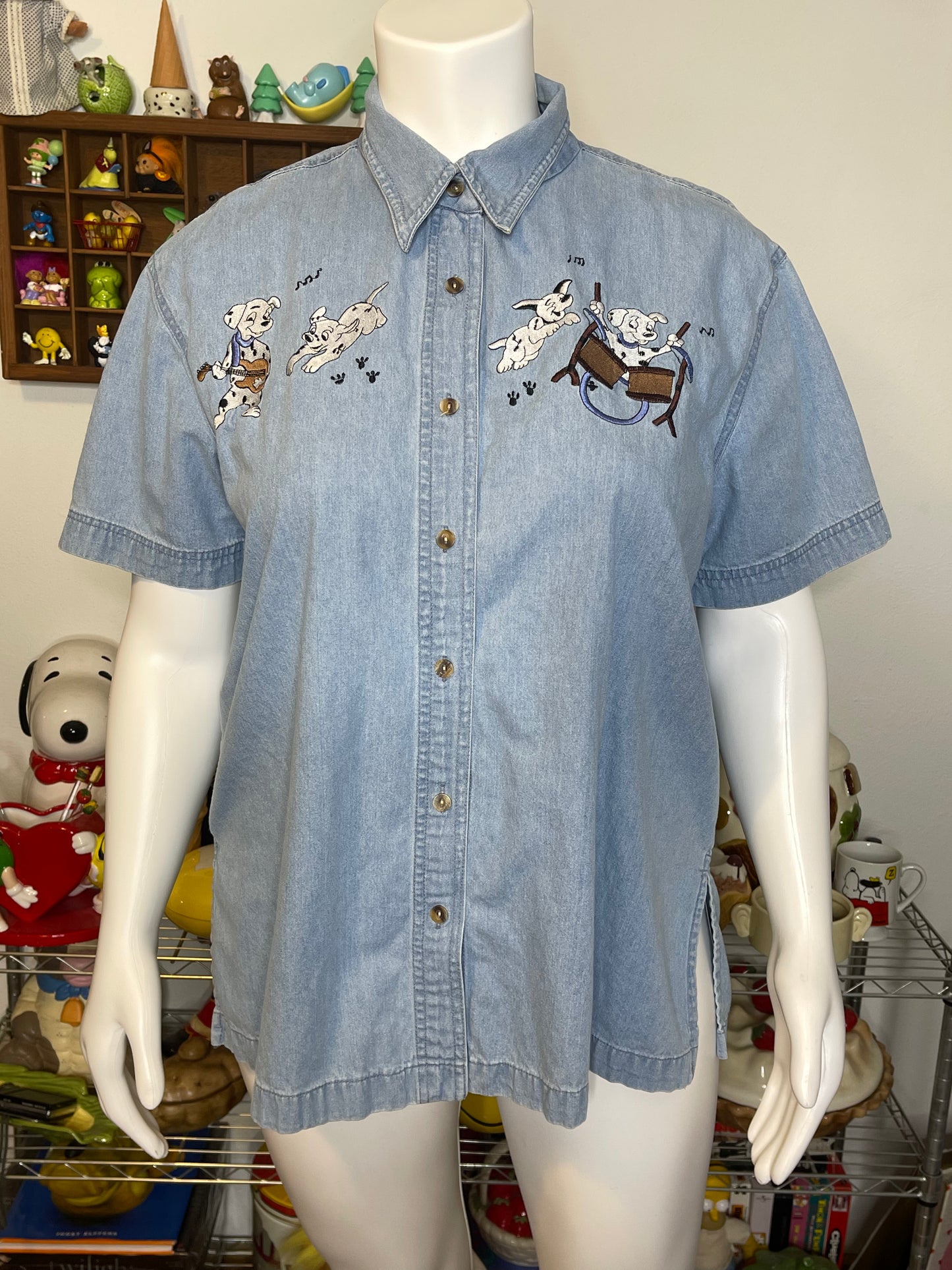 Vintage Musical Dalmatian Denim Button Down Sz XL