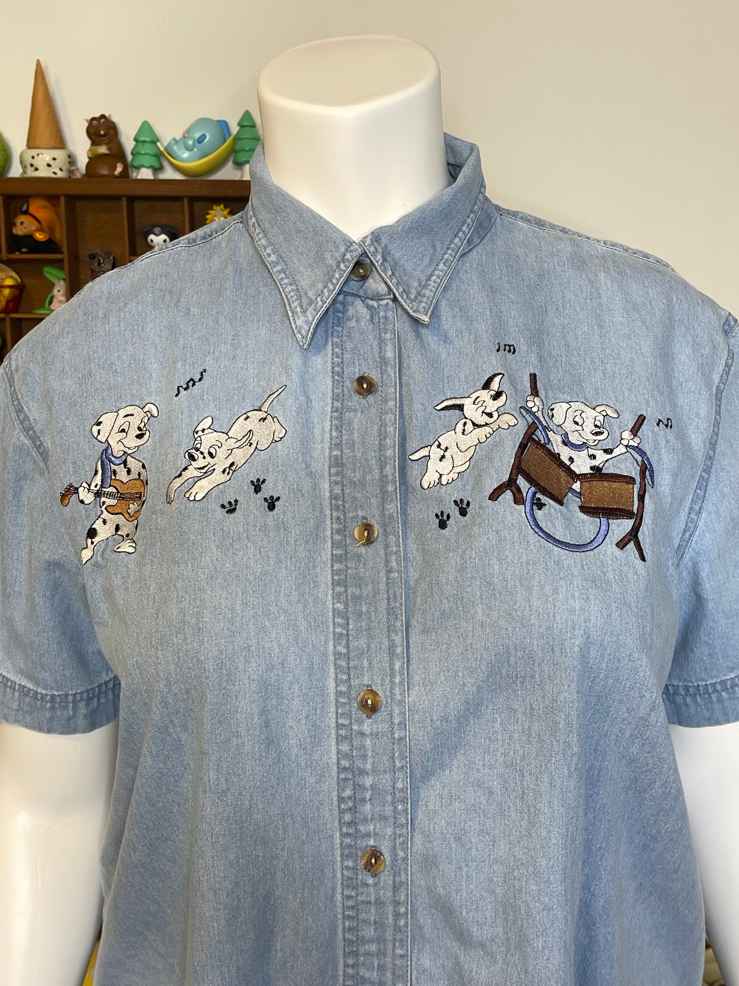 Vintage Musical Dalmatian Denim Button Down Sz XL