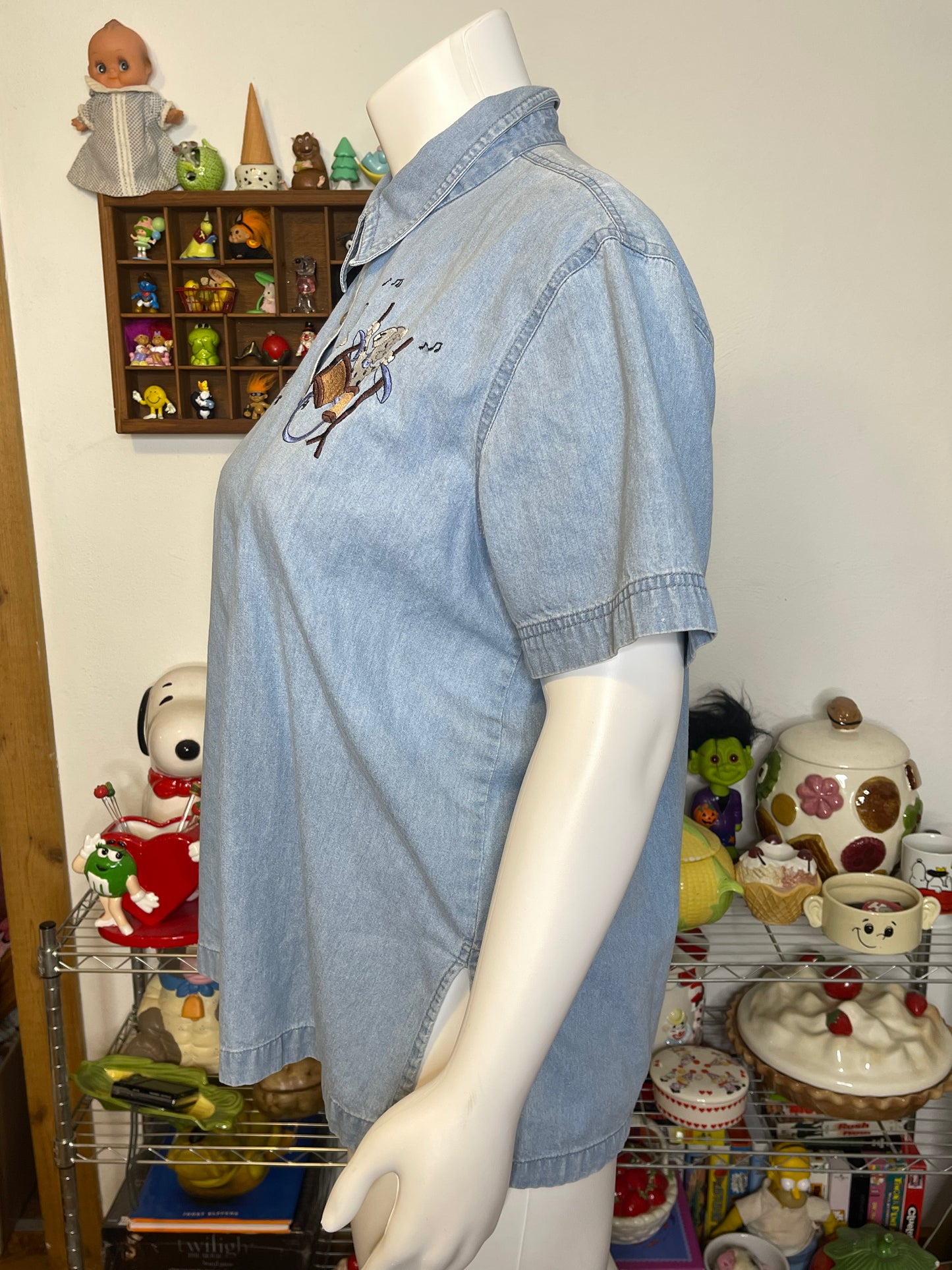 Vintage Musical Dalmatian Denim Button Down Sz XL