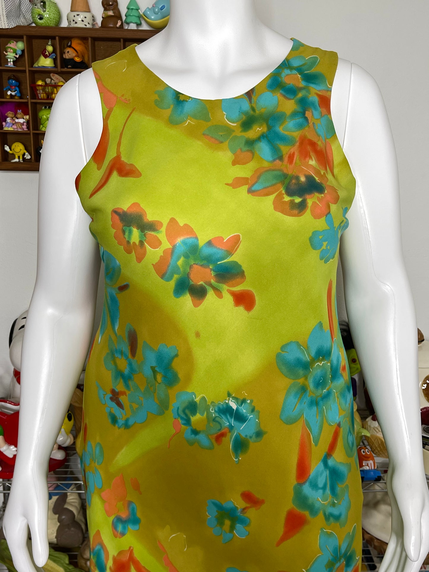 Vintage 90s Green Flower Print Maxi Dress Sz 16