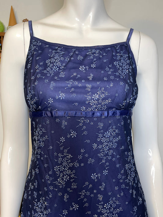 Vintage Deadstock Glittery Flower Print Mirco Mesh Midi Dress Sz M/L