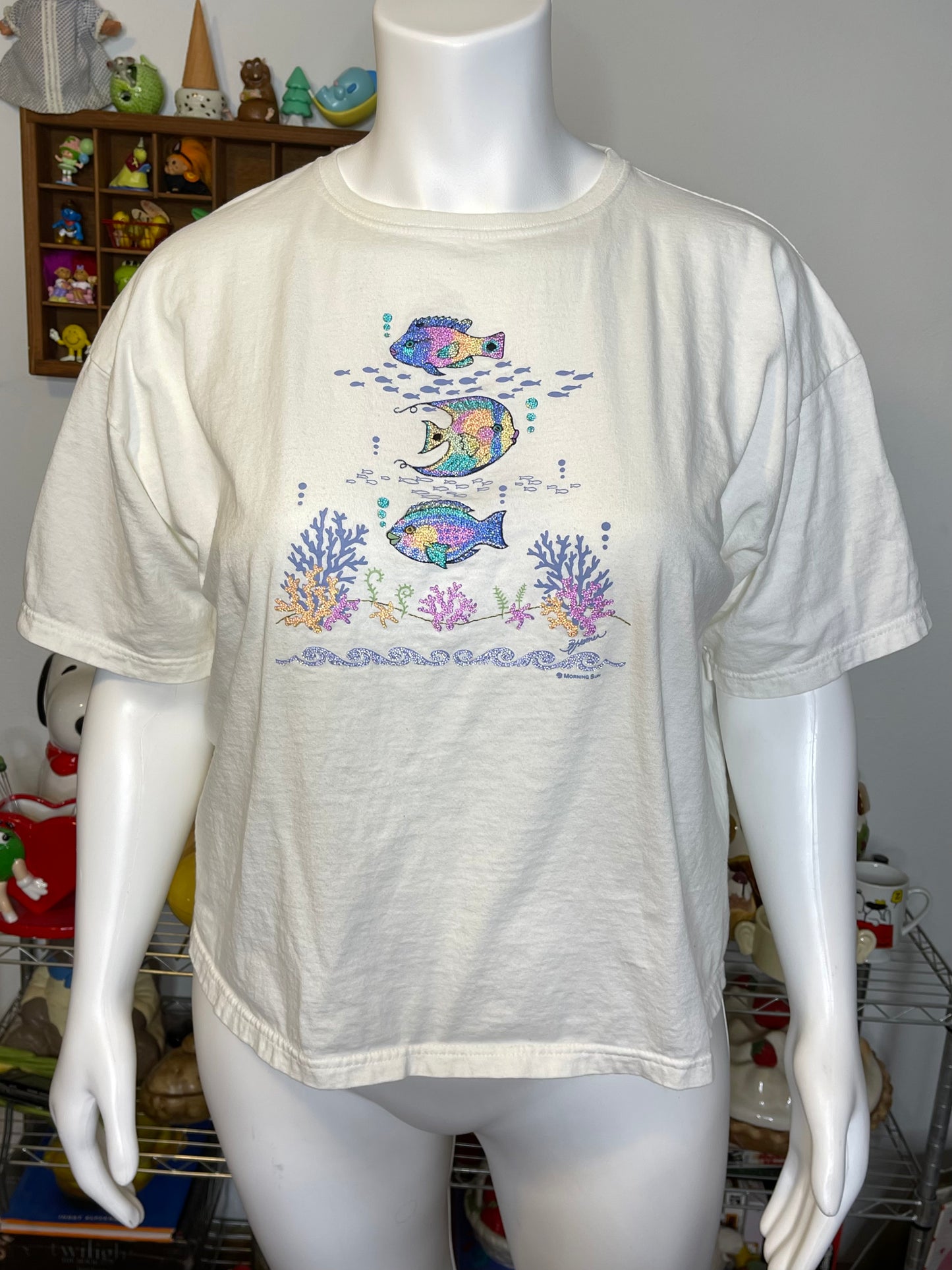 Vintage Beaded Colorful Fish Tee Sz 2X