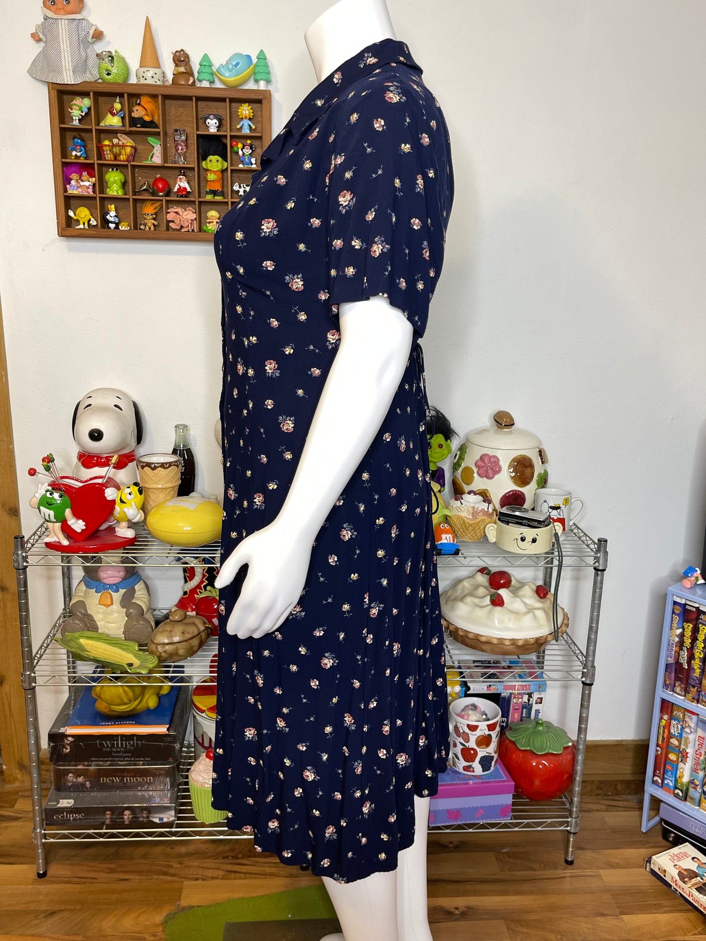 Vintage 90s Navy Blue Floral Button Down Maxi Dress Sz 20W