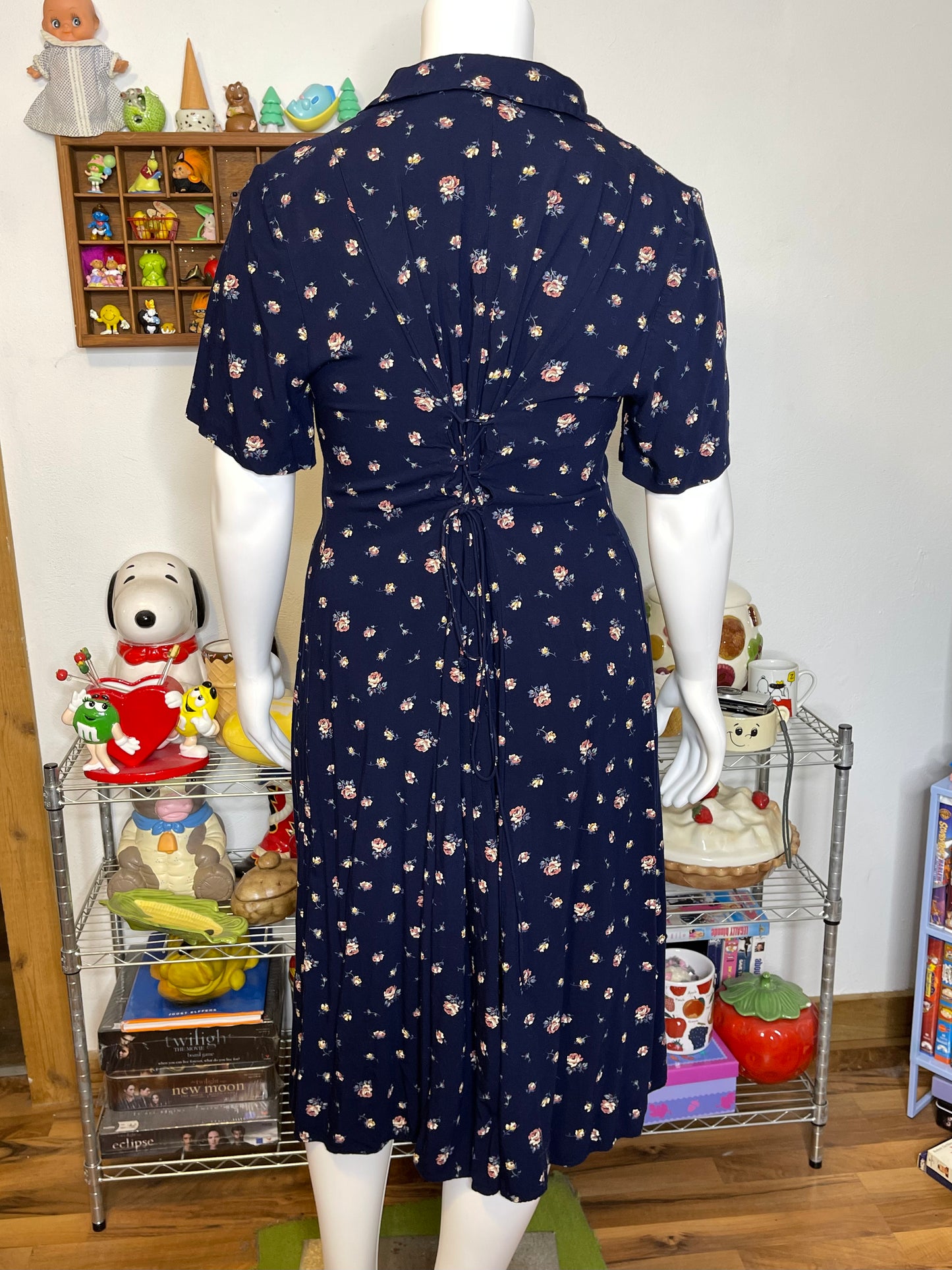 Vintage 90s Navy Blue Floral Button Down Maxi Dress Sz 20W