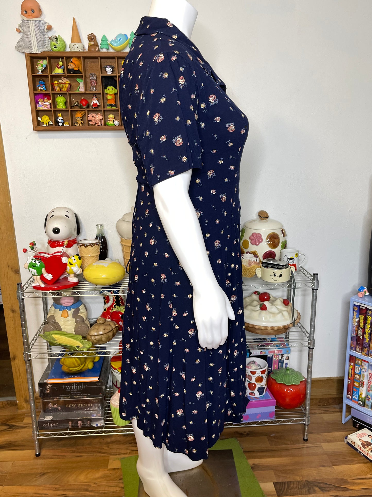 Vintage 90s Navy Blue Floral Button Down Maxi Dress Sz 20W