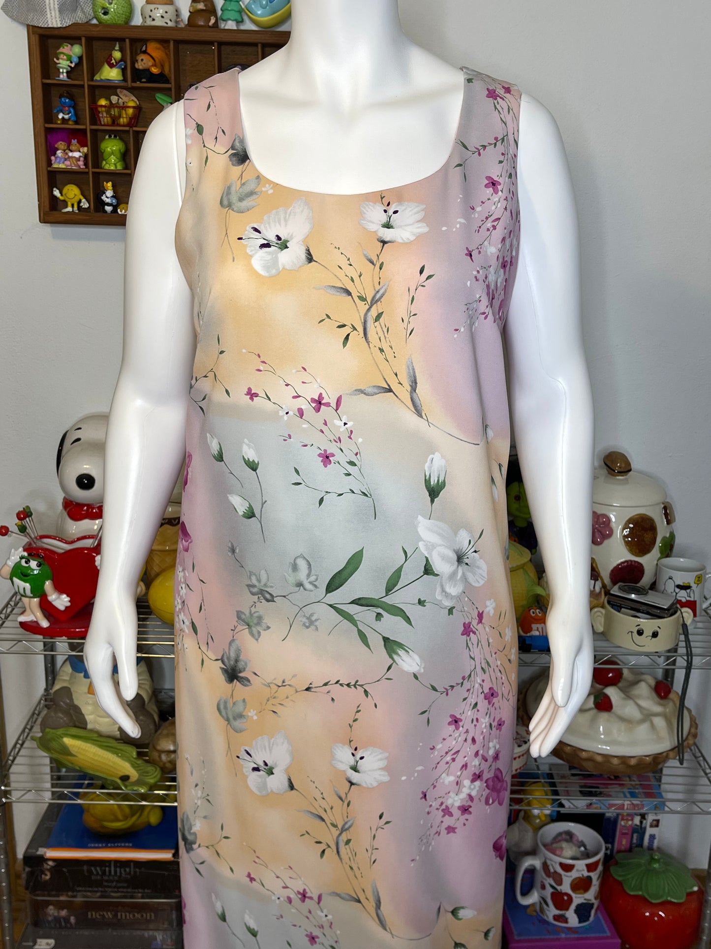 Vintage 90s Plus Size Ombre Watercolor Floral Maxi Dress Sz 22W/24W