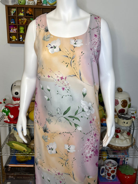 Vintage 90s Plus Size Ombre Watercolor Floral Maxi Dress Sz 22W/24W
