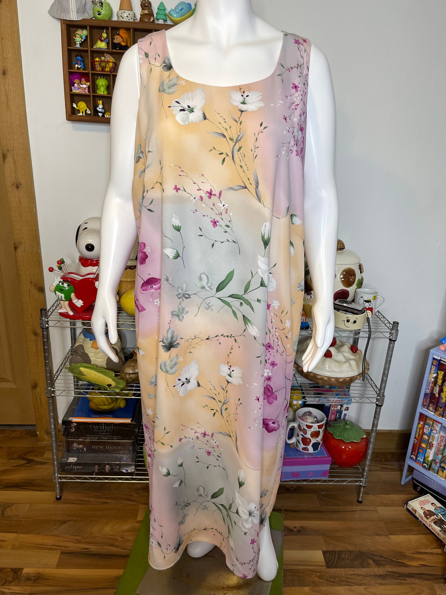 Vintage 90s Plus Size Ombre Watercolor Floral Maxi Dress Sz 22W/24W