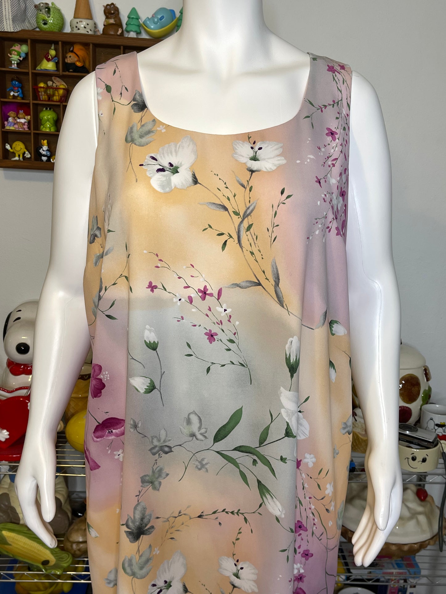 Vintage 90s Plus Size Ombre Watercolor Floral Maxi Dress Sz 22W/24W