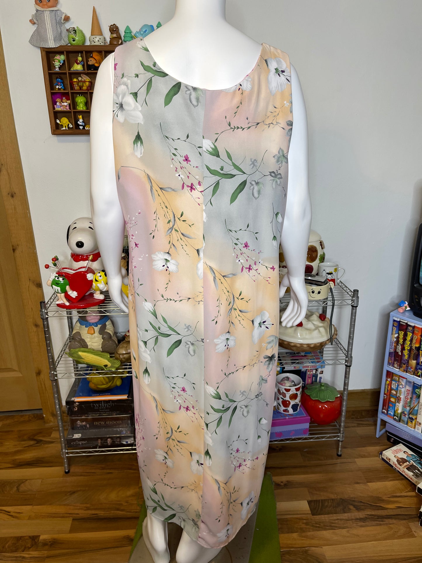 Vintage 90s Plus Size Ombre Watercolor Floral Maxi Dress Sz 22W/24W