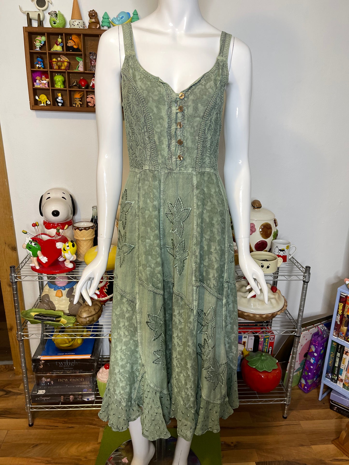 Green Boho Fairy Flowy Style Maxi Dress Sz M