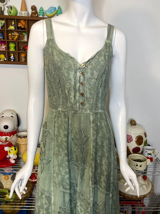 Green Boho Fairy Flowy Style Maxi Dress Sz M