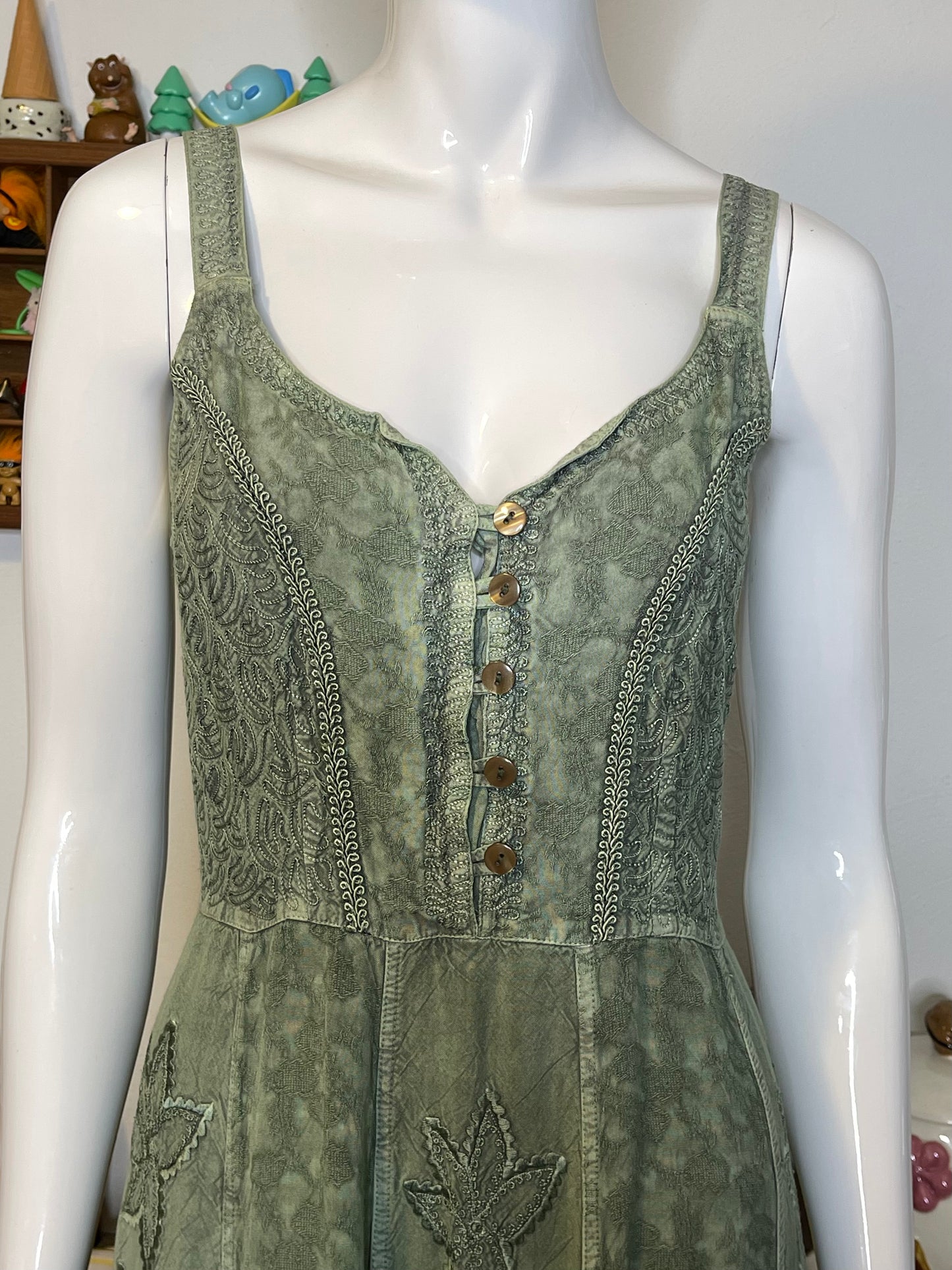 Green Boho Fairy Flowy Style Maxi Dress Sz M