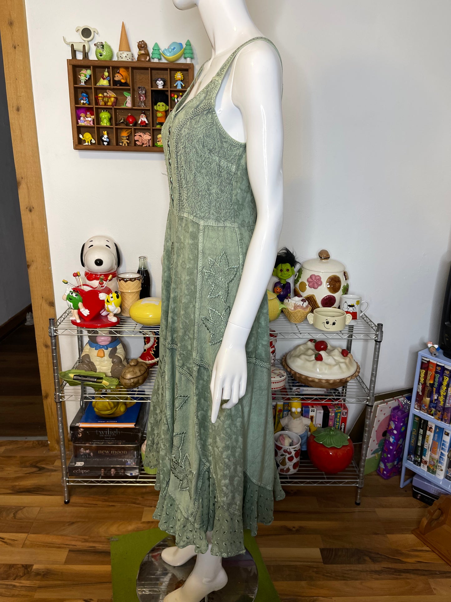 Green Boho Fairy Flowy Style Maxi Dress Sz M