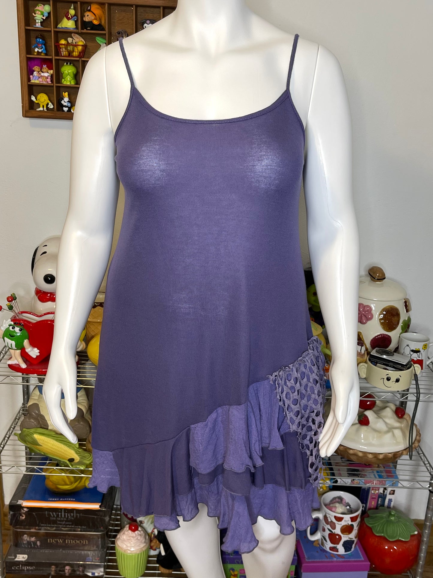 Purple Sheer Bohemian Fairy Patchwork Midi Dress Sz L/XL