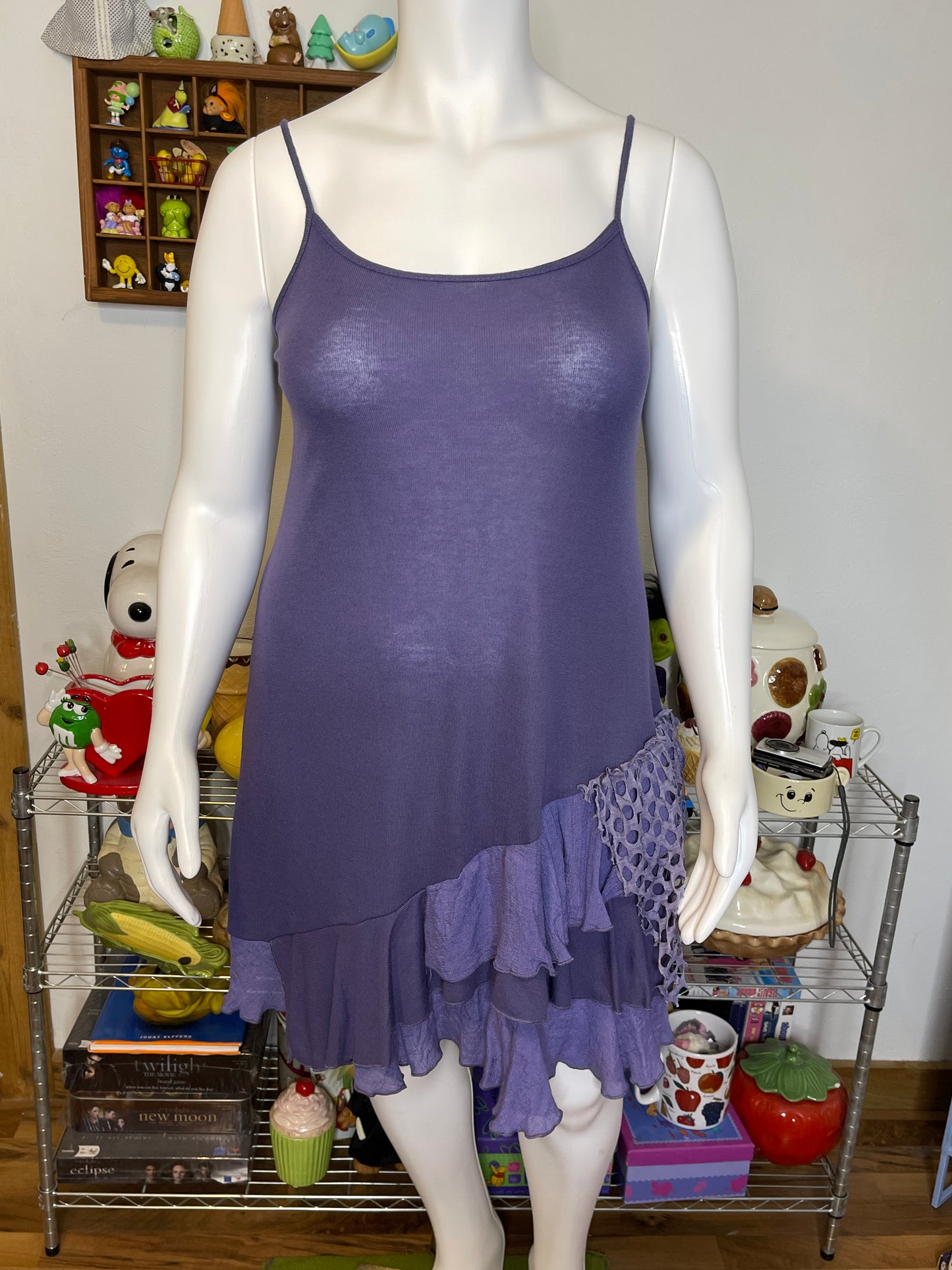 Purple Sheer Bohemian Fairy Patchwork Midi Dress Sz L/XL
