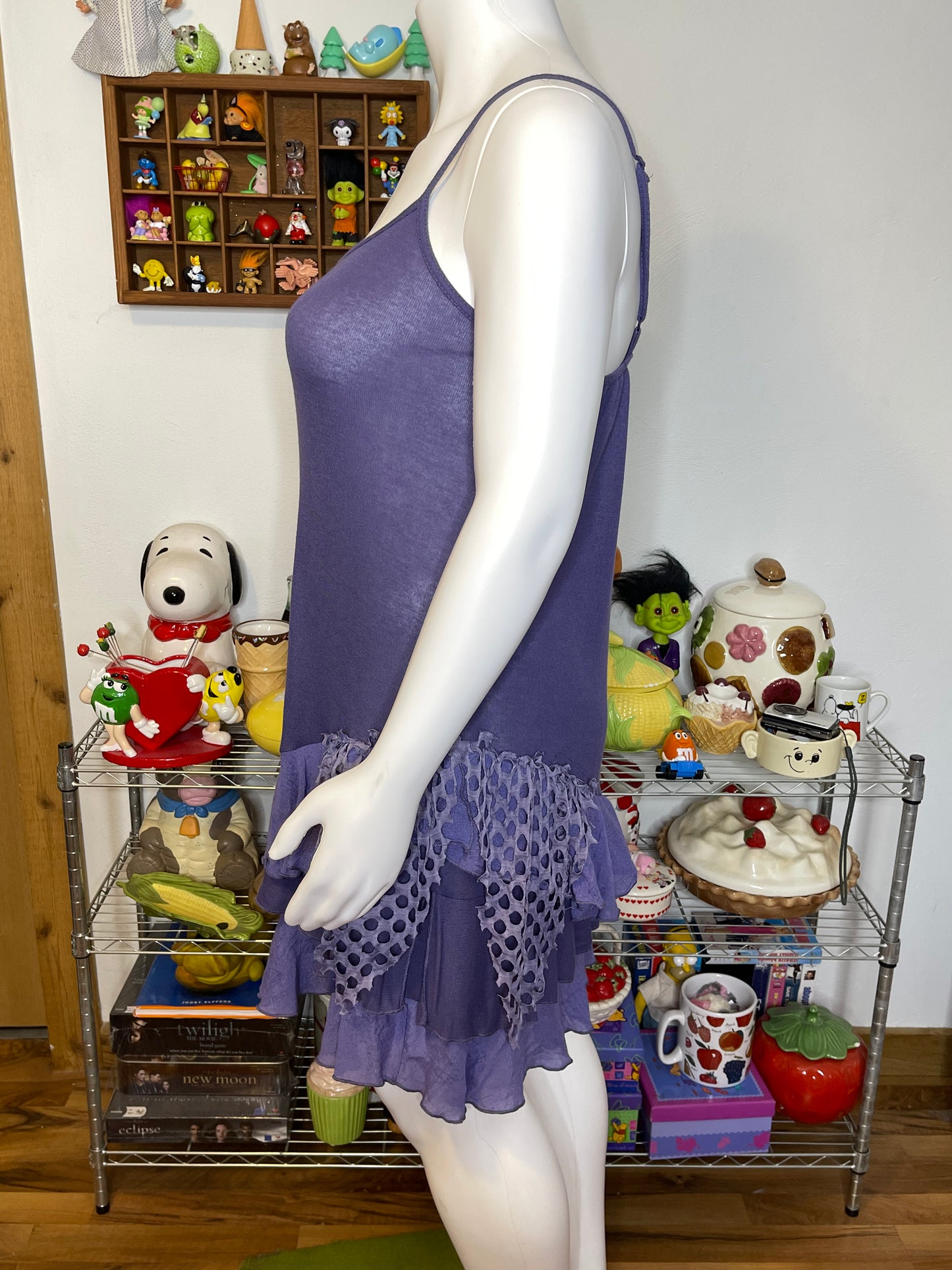Purple Sheer Bohemian Fairy Patchwork Midi Dress Sz L/XL