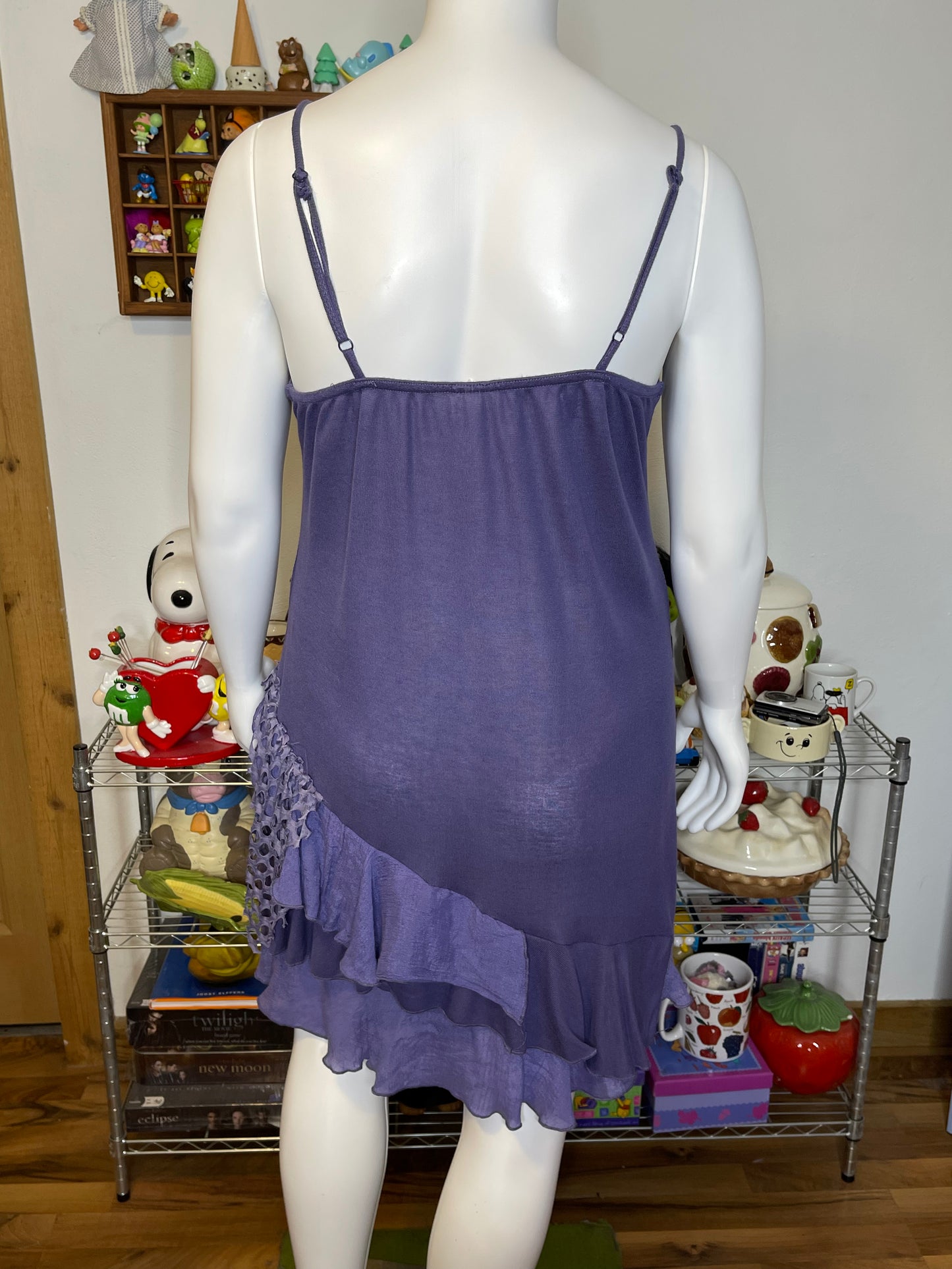 Purple Sheer Bohemian Fairy Patchwork Midi Dress Sz L/XL