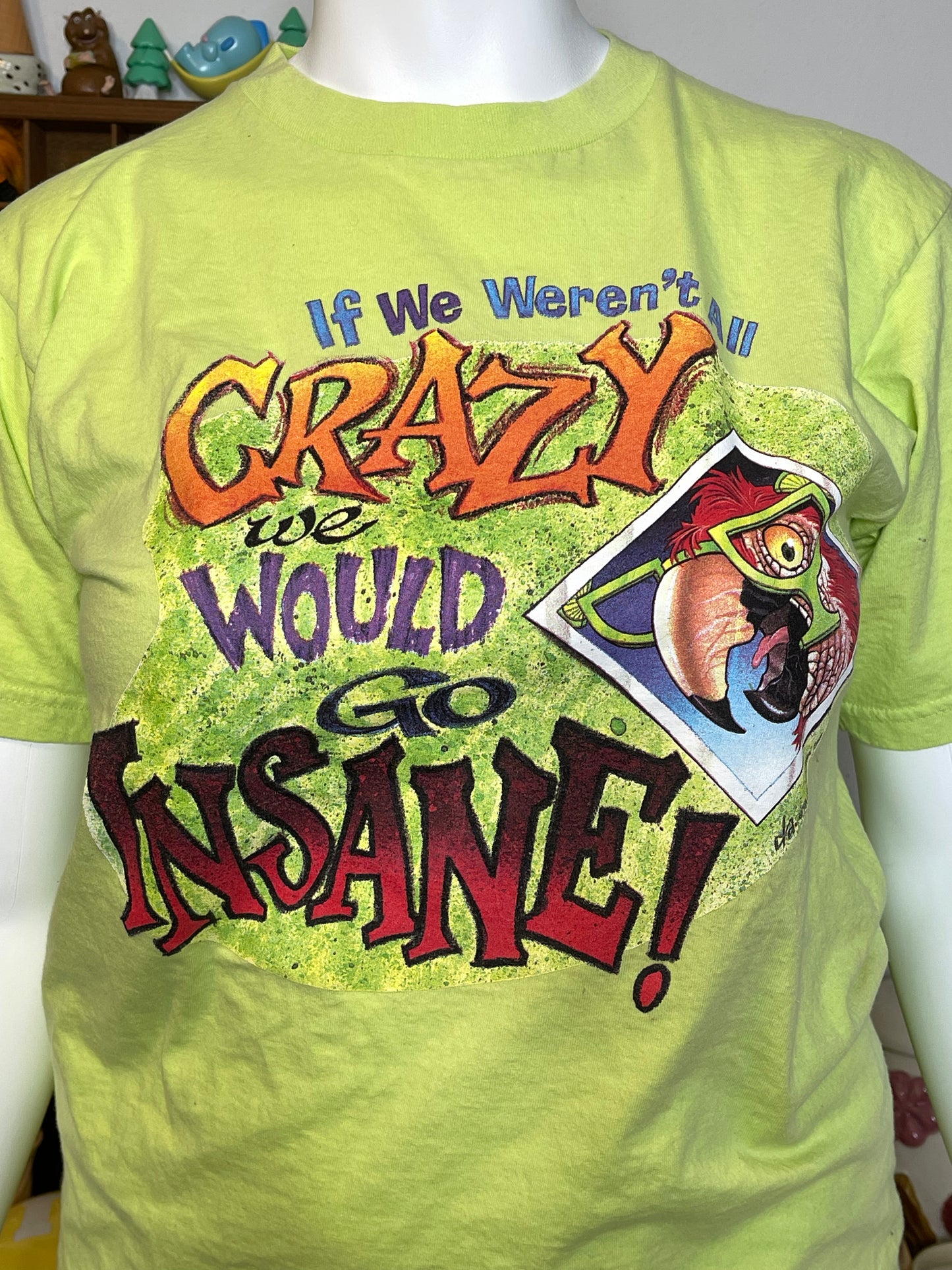 Vintage 90s Crazy Fins Up Parrot Green Graphic Tee Sz L
