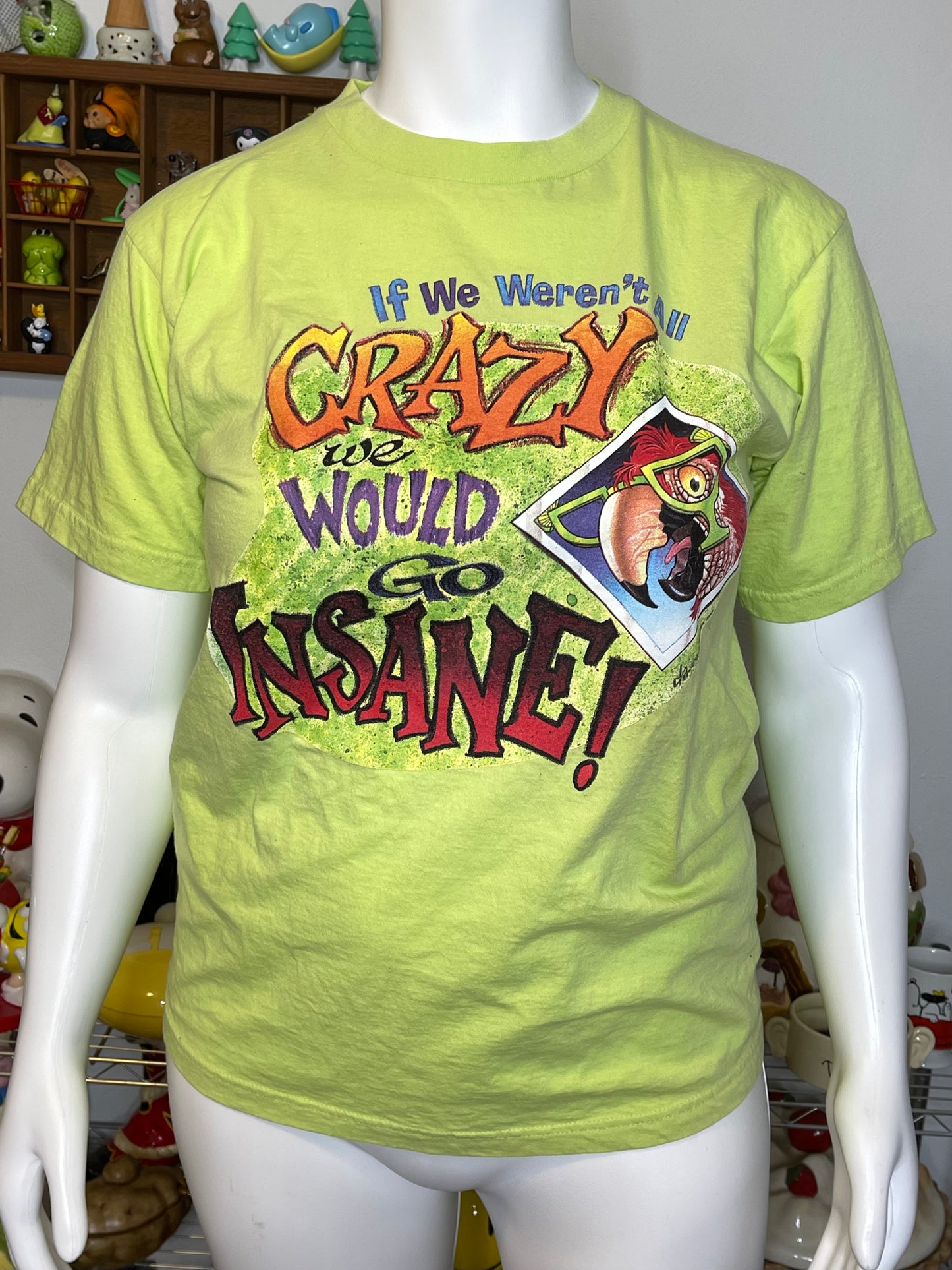 Vintage 90s Crazy Fins Up Parrot Green Graphic Tee Sz L