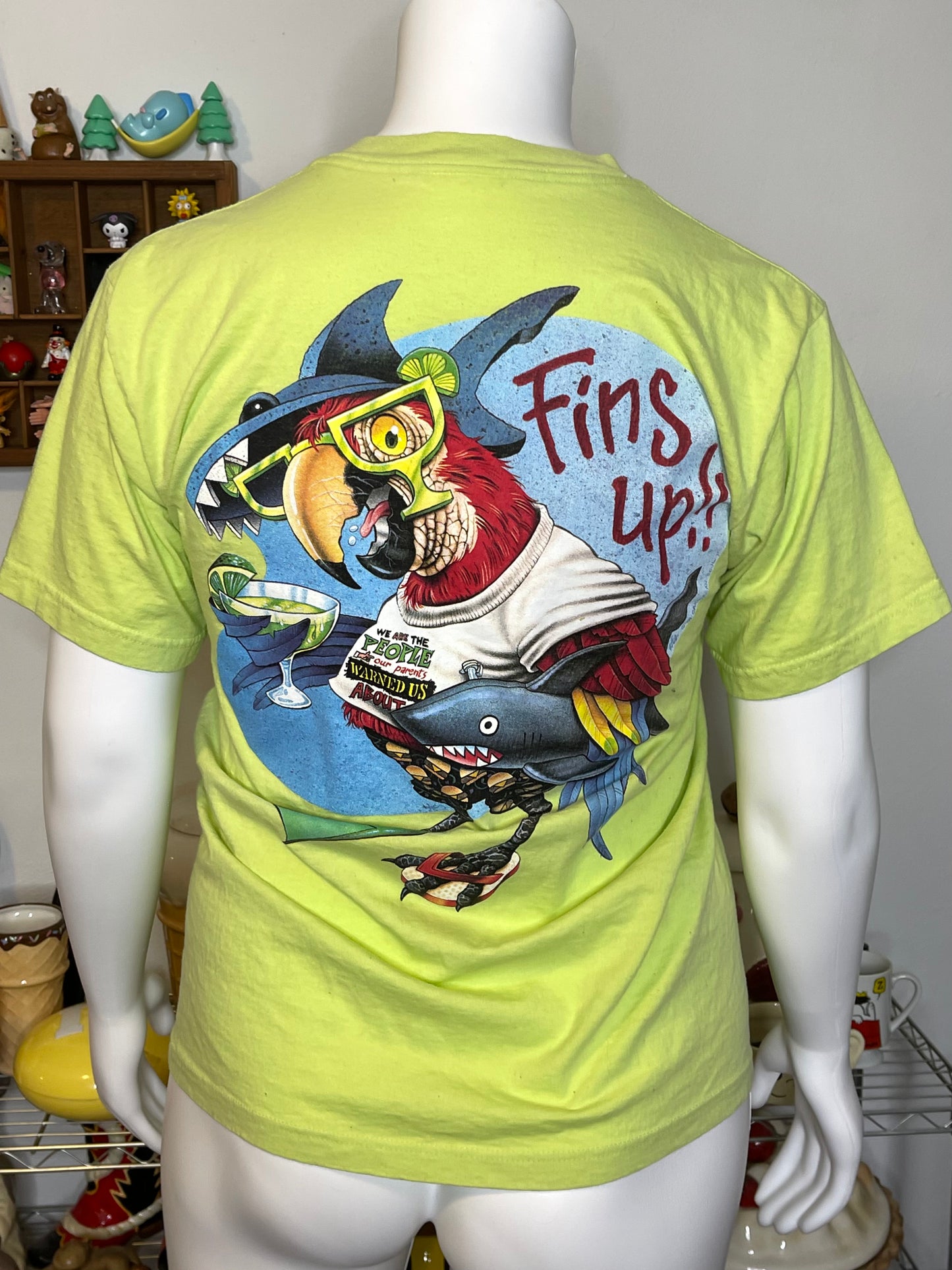 Vintage 90s Crazy Fins Up Parrot Green Graphic Tee Sz L