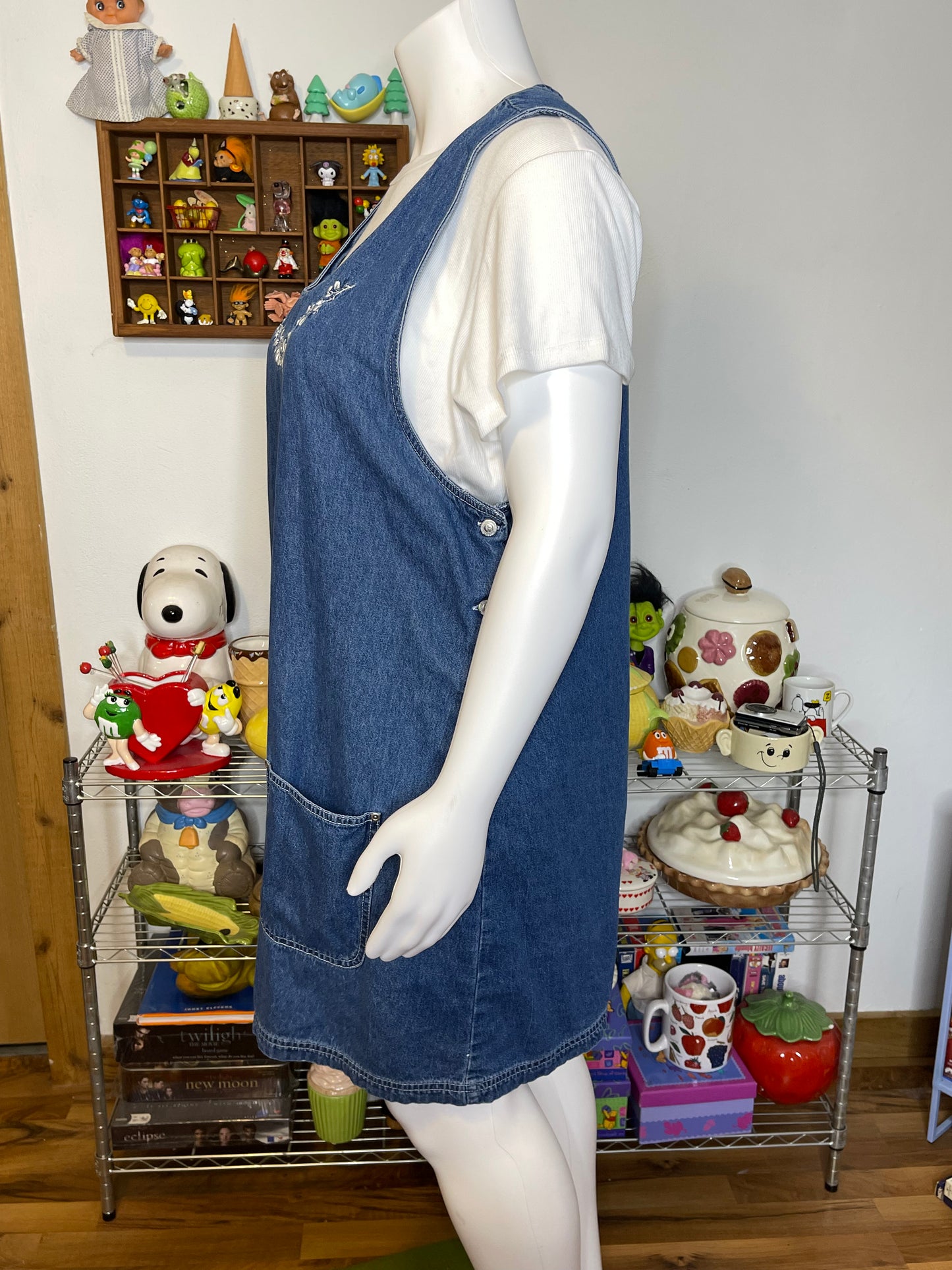 Vintage Plus Size Flower Embroidered Denim Overall Dress Sz 22W