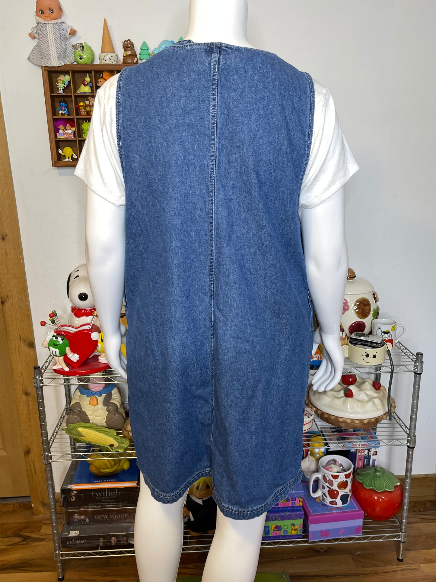 Vintage Plus Size Flower Embroidered Denim Overall Dress Sz 22W