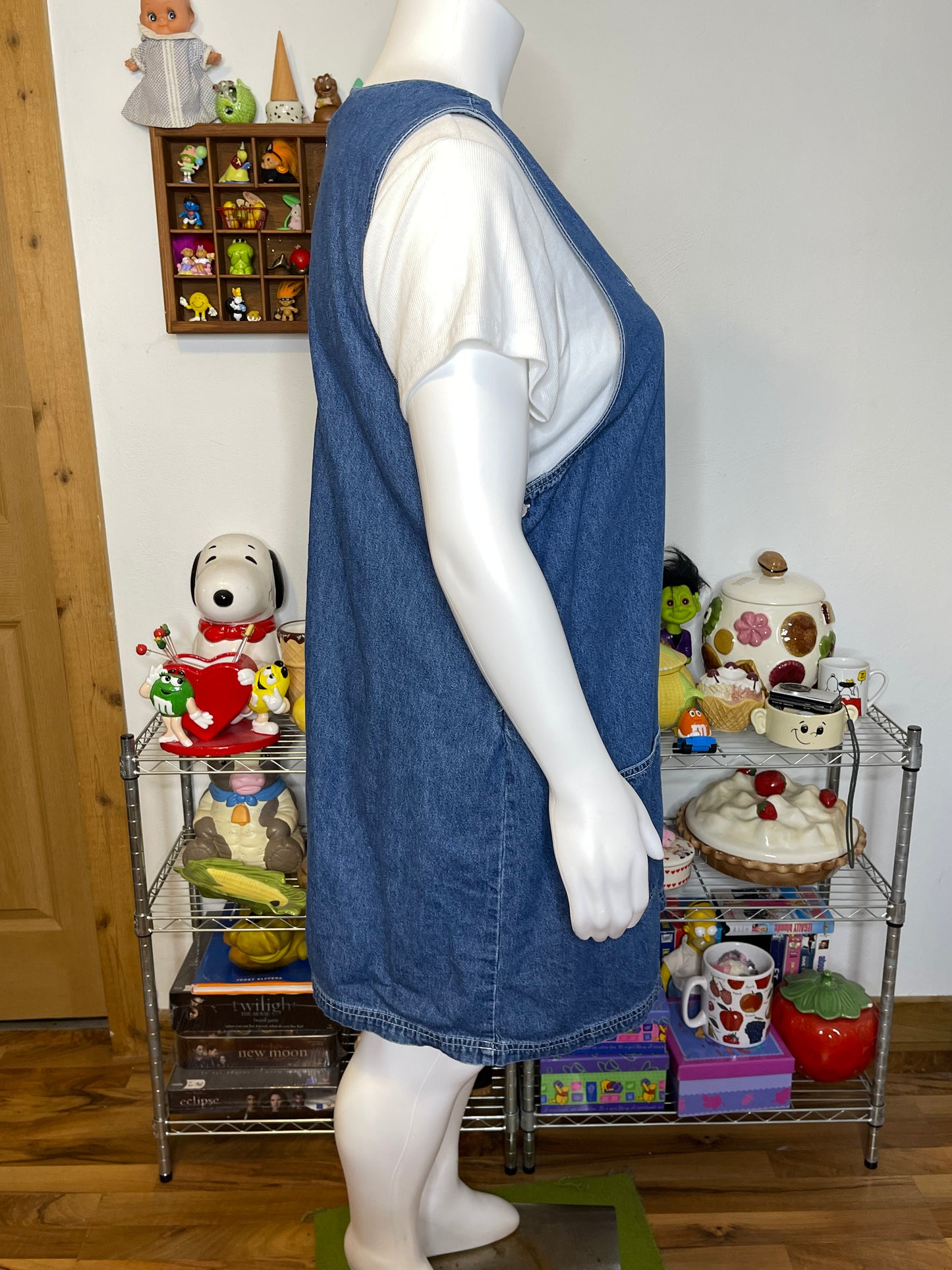 Vintage Plus Size Flower Embroidered Denim Overall Dress Sz 22W