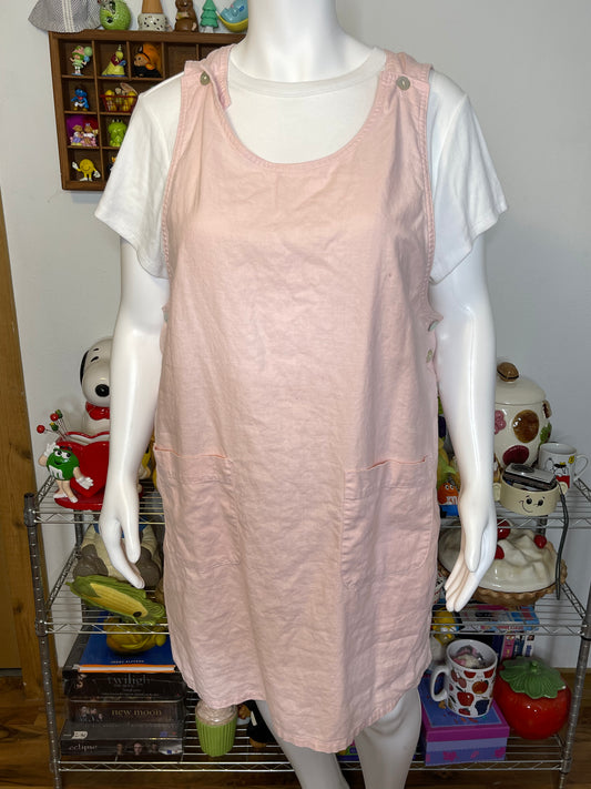 Vintage Plus Size Baby Pink Linen Blend Overall Dress Sz 2X