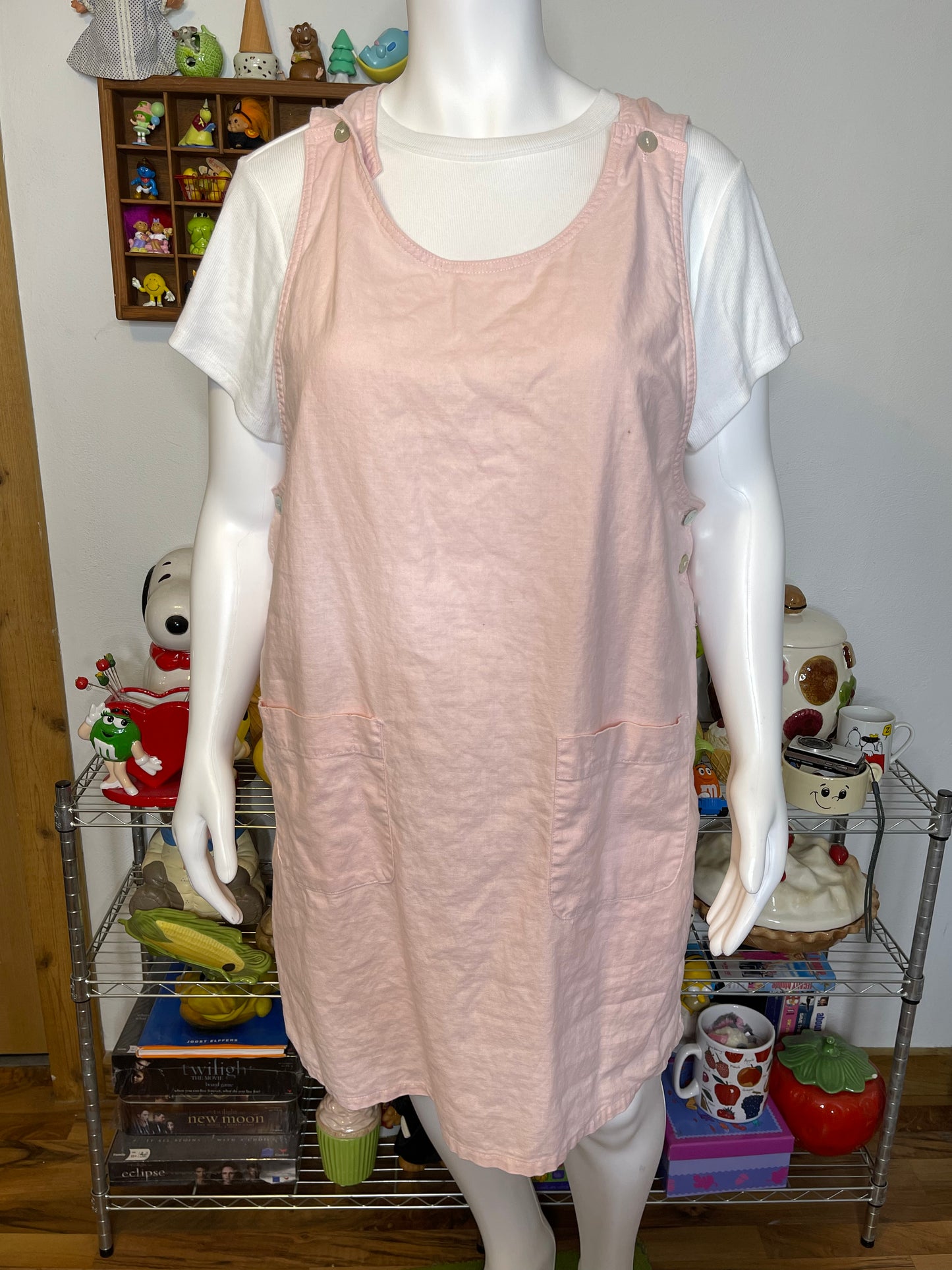 Vintage Plus Size Baby Pink Linen Blend Overall Dress Sz 2X