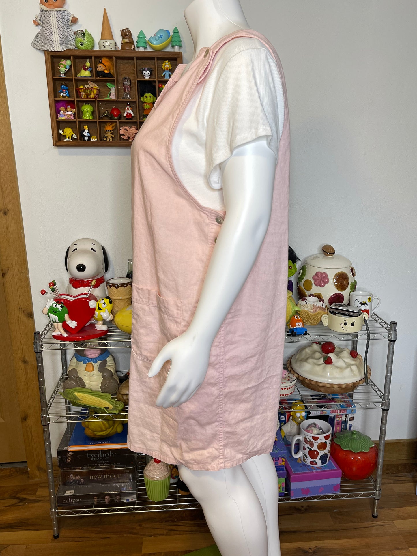 Vintage Plus Size Baby Pink Linen Blend Overall Dress Sz 2X