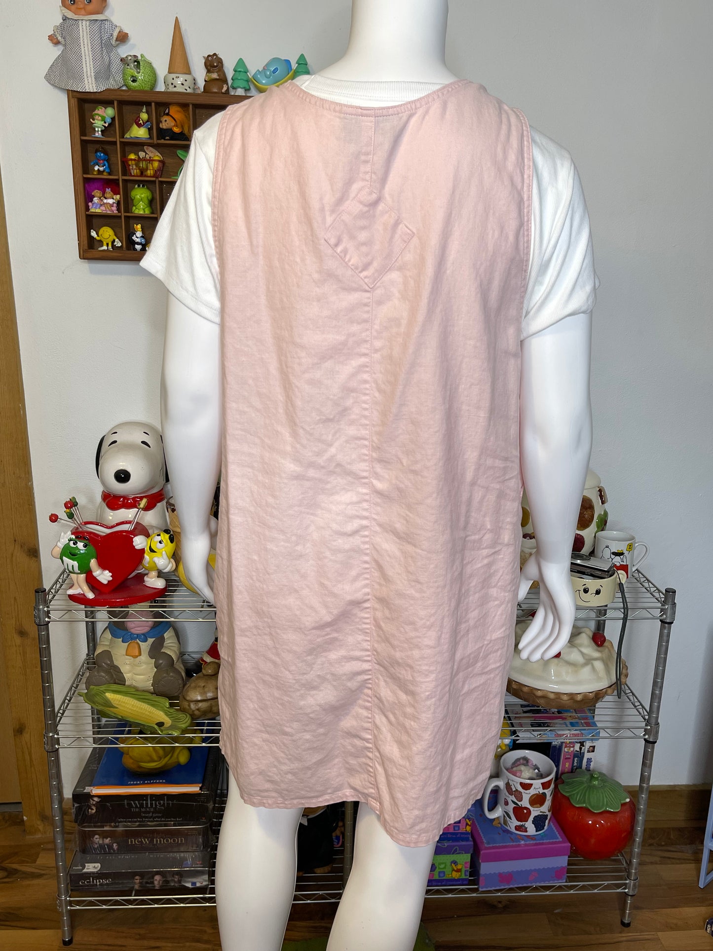 Vintage Plus Size Baby Pink Linen Blend Overall Dress Sz 2X