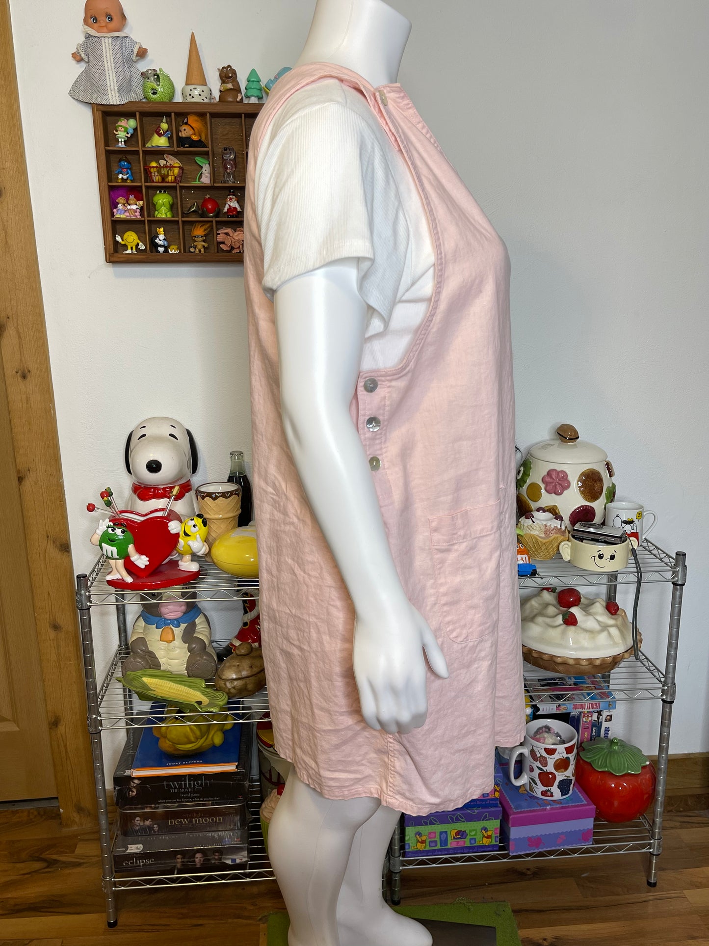 Vintage Plus Size Baby Pink Linen Blend Overall Dress Sz 2X