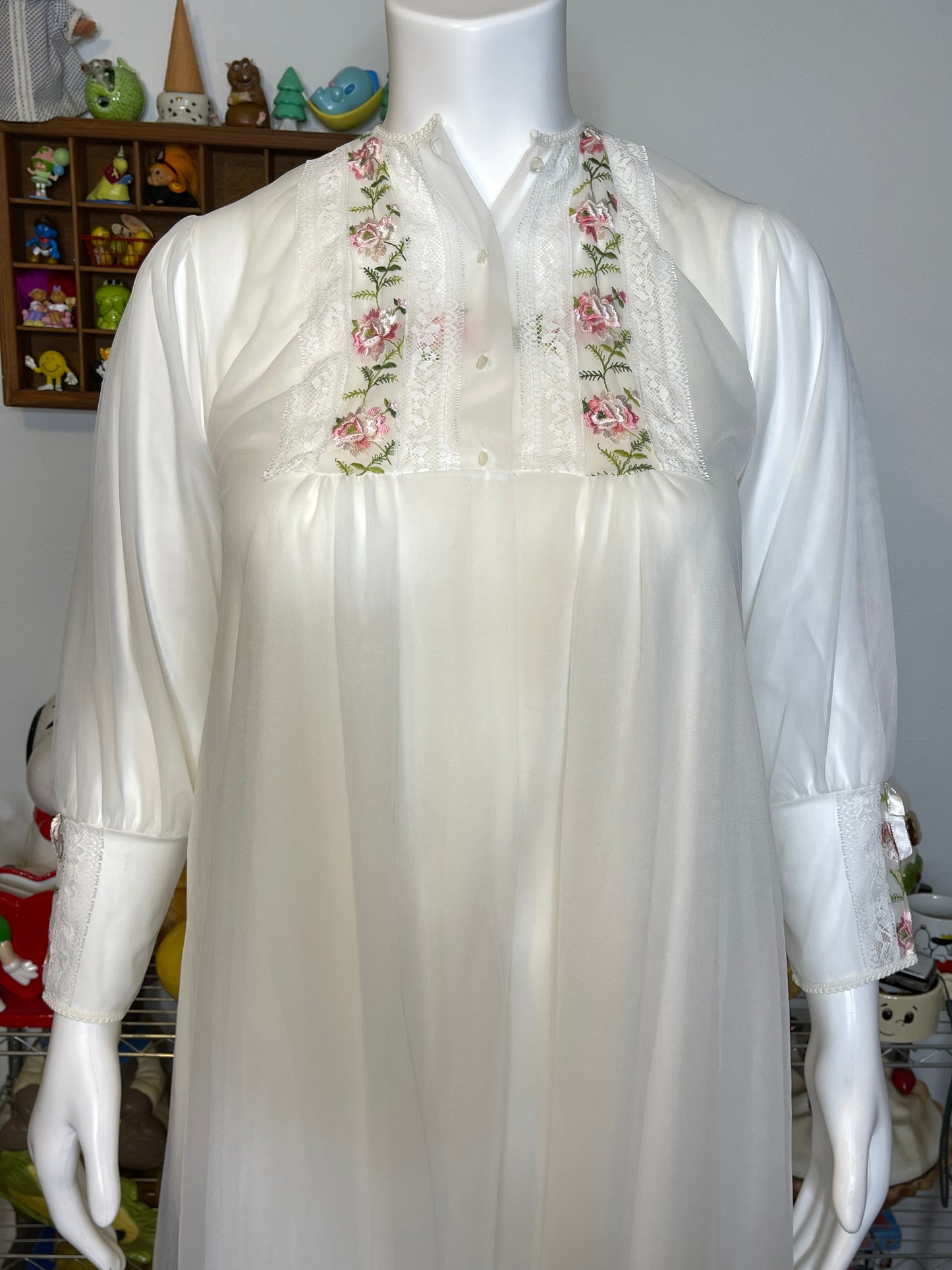 Vintage Dreamy Sheer Flower 2pc Nightgown Dress & Robe Set Sz M/L