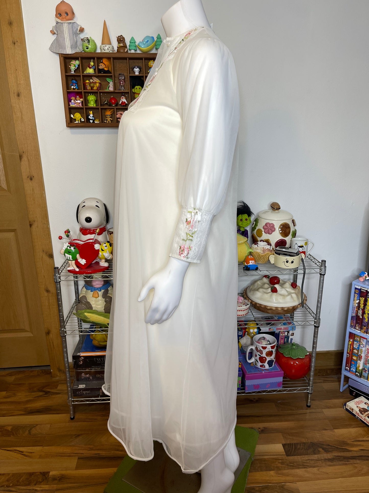 Vintage Dreamy Sheer Flower 2pc Nightgown Dress & Robe Set Sz M/L