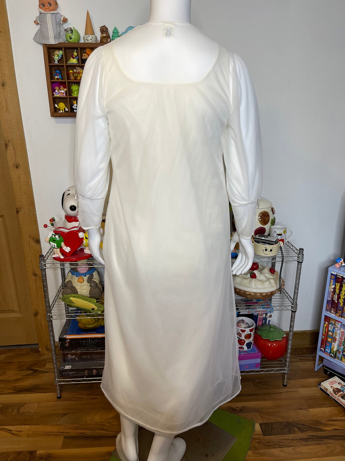 Vintage Dreamy Sheer Flower 2pc Nightgown Dress & Robe Set Sz M/L