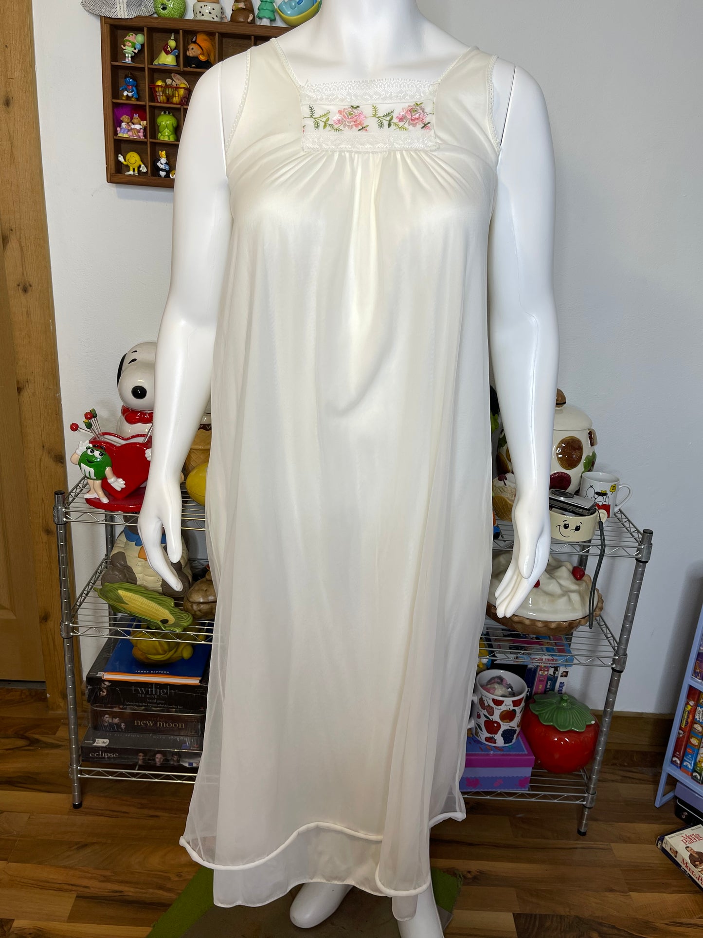 Vintage Dreamy Sheer Flower 2pc Nightgown Dress & Robe Set Sz M/L