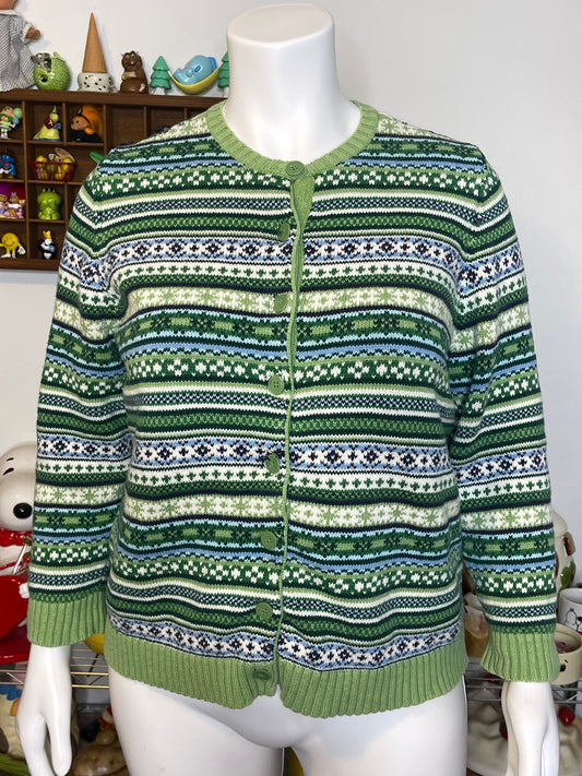 Vintage Green Knit Button Down Cardigan Sweater Sz 1X