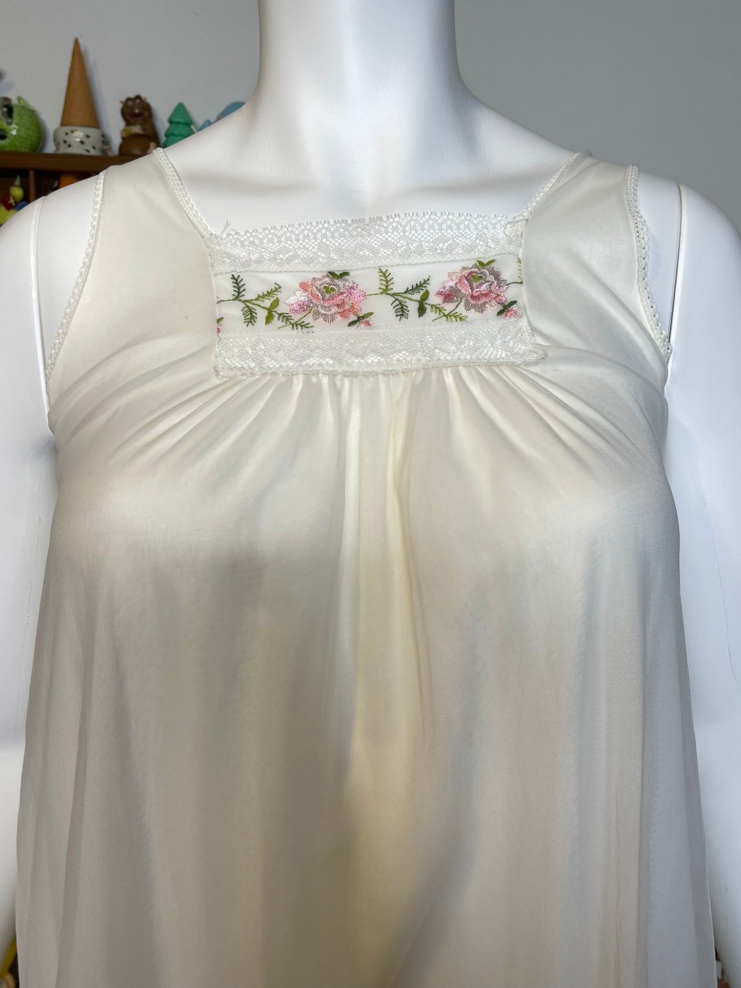 Vintage Dreamy Sheer Flower 2pc Nightgown Dress & Robe Set Sz M/L