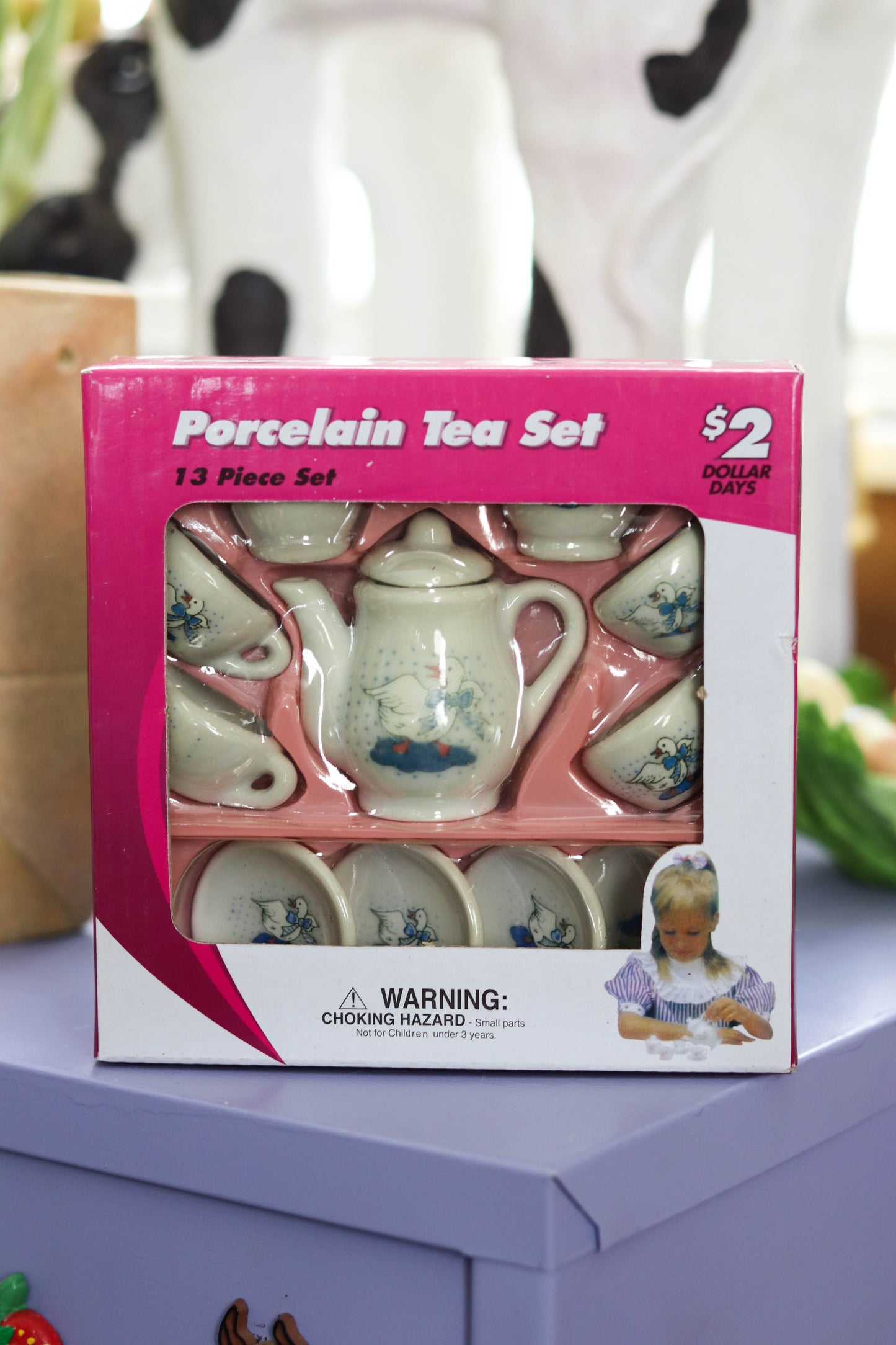 2000s Children's Goose Tiny Porcelain 13pc Tea Set