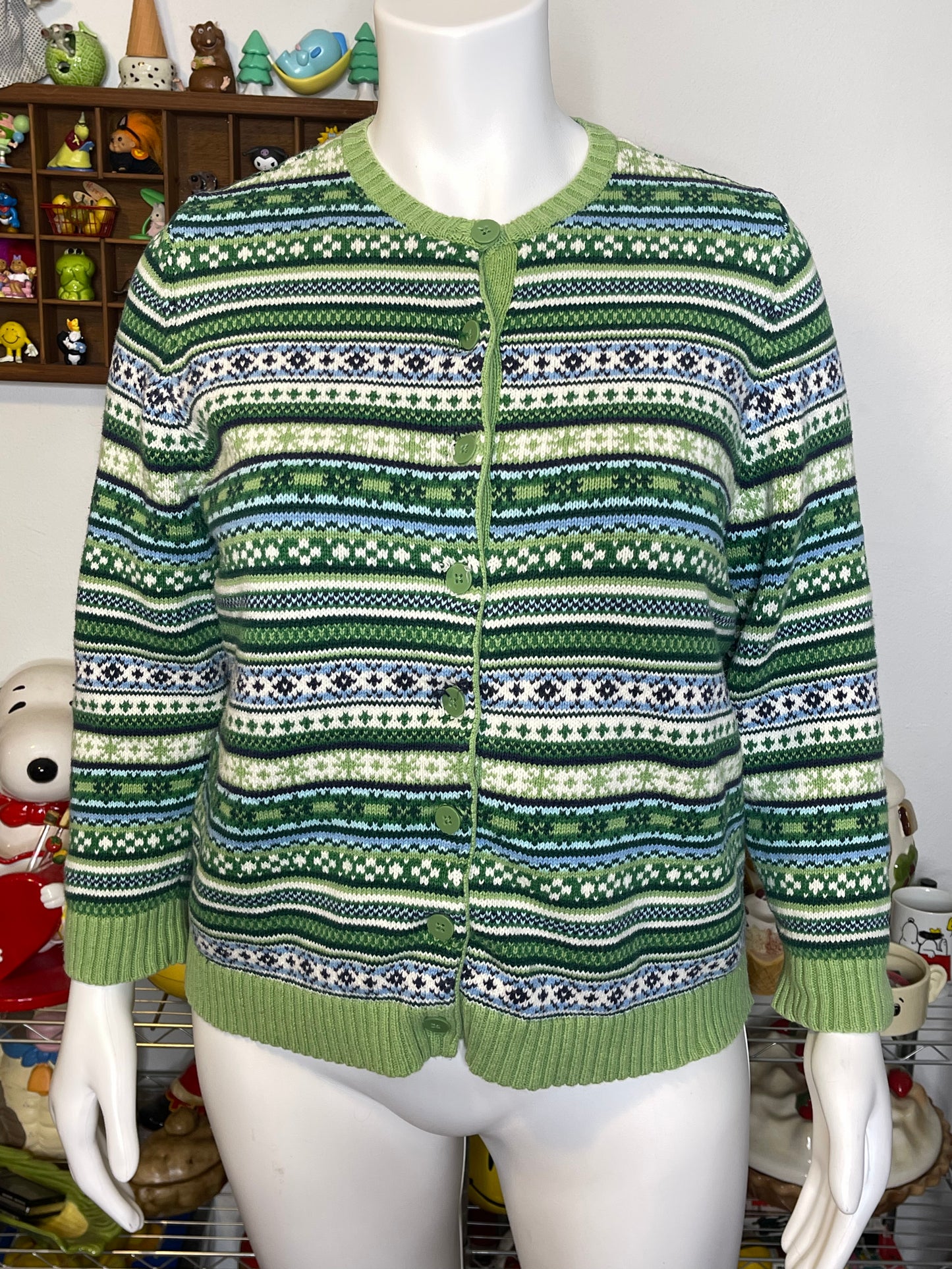 Vintage Green Knit Button Down Cardigan Sweater Sz 1X