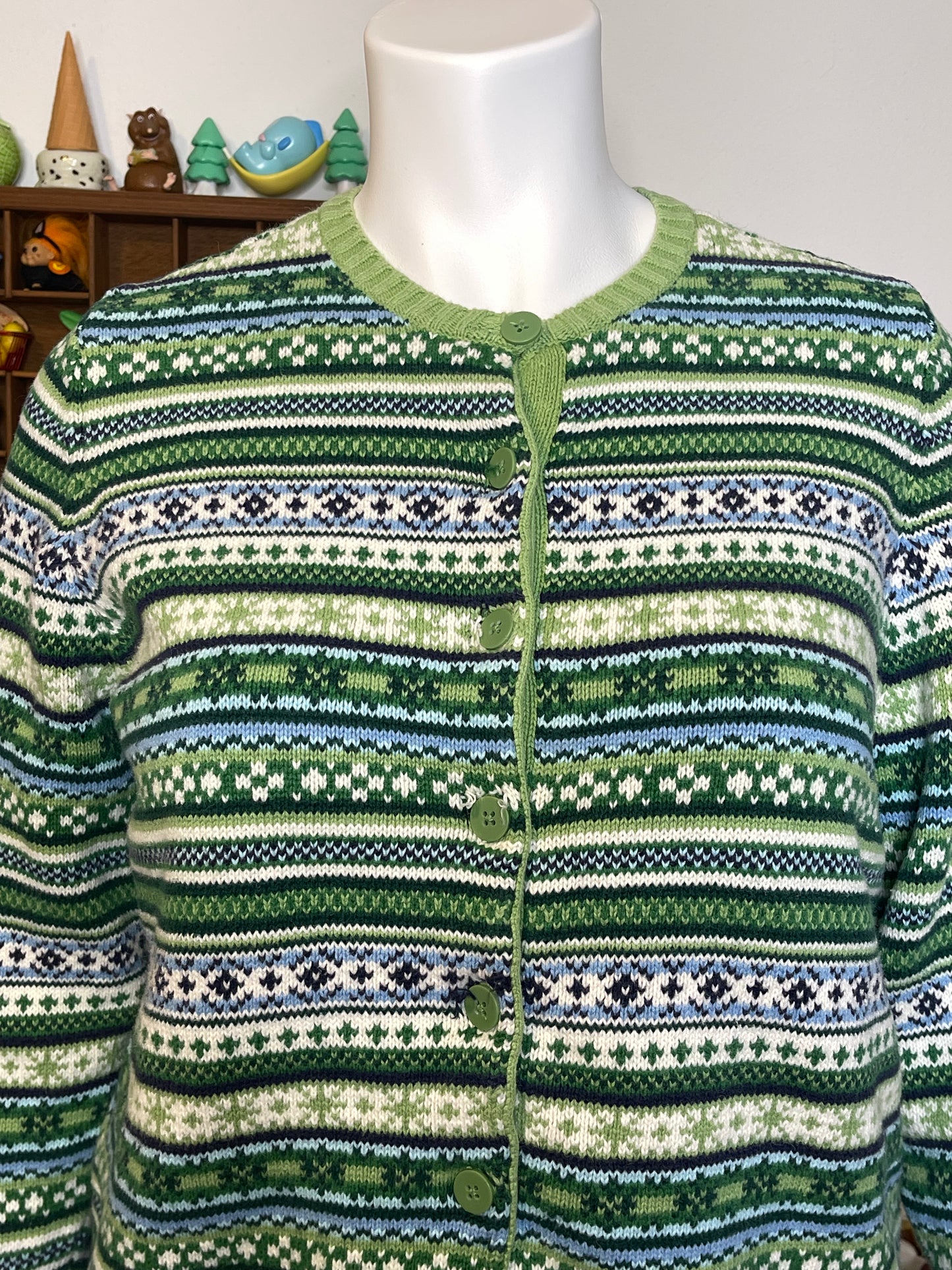 Vintage Green Knit Button Down Cardigan Sweater Sz 1X