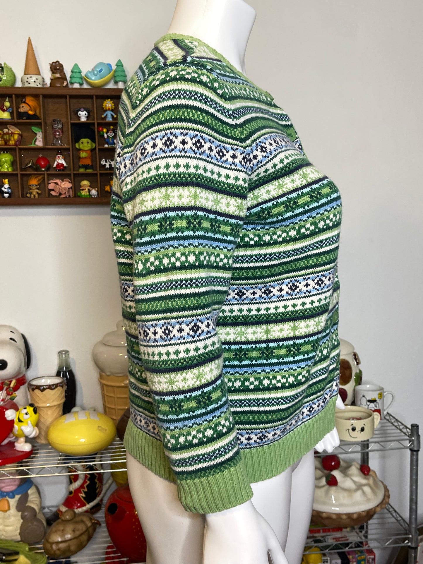 Vintage Green Knit Button Down Cardigan Sweater Sz 1X
