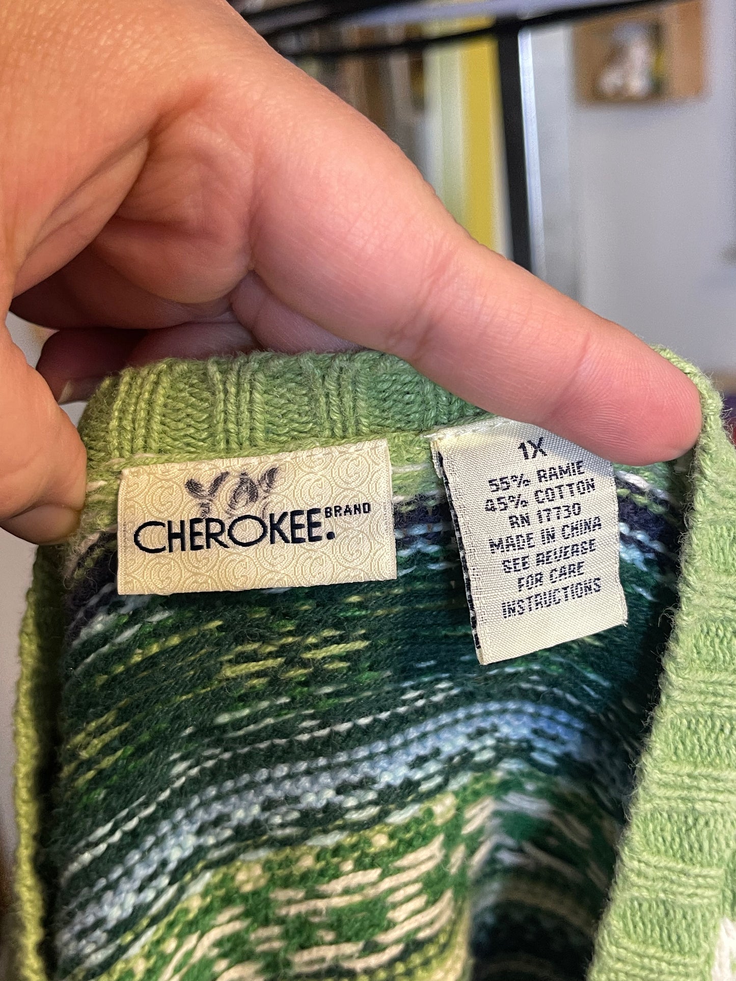 Vintage Green Knit Button Down Cardigan Sweater Sz 1X
