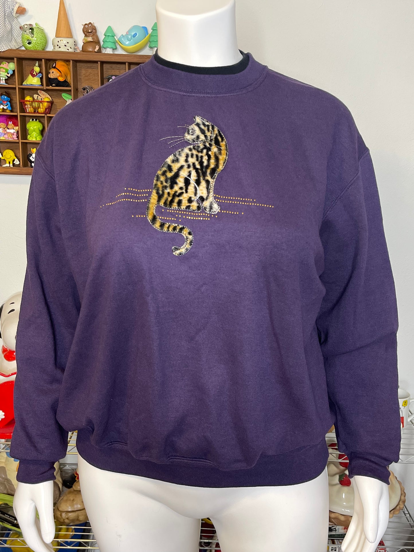 Vintage 2000s Fuzzy Animal Print Fuzzy Cat Crewneck Sweater Sz 2XL
